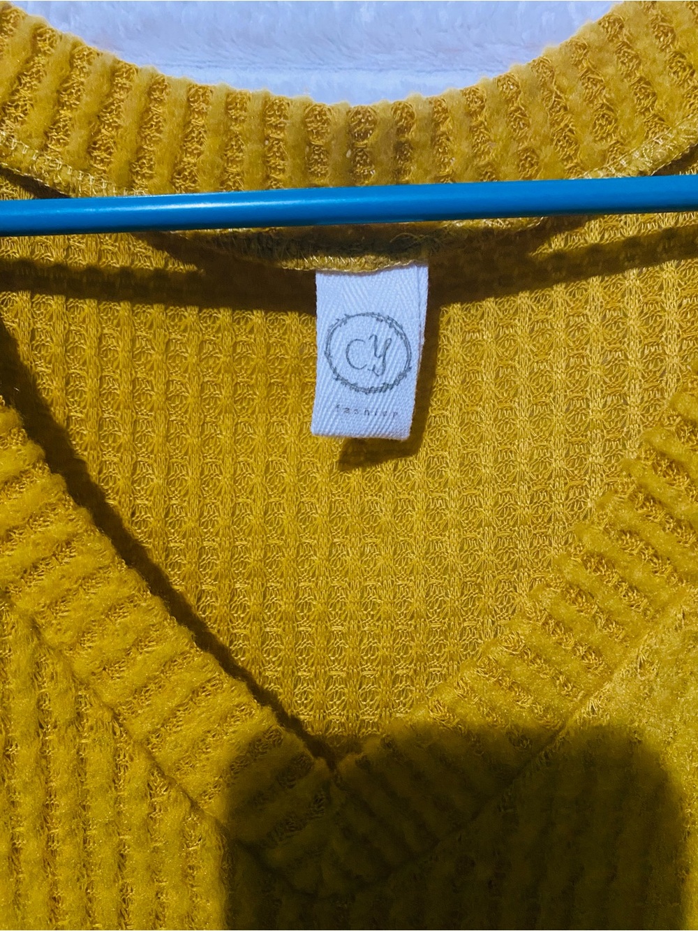 Oversized Waffle Knit V-Neck Sweater in Mustard - Picture 3 of 5
